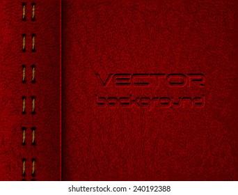 Realistic vector maroon leather diary texture and stitches