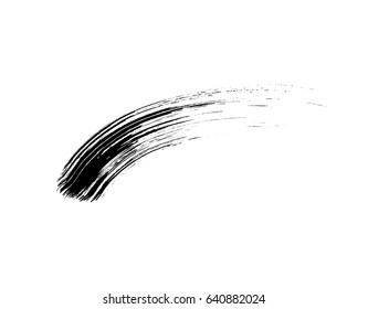 Realistic vector mascara brush stroke isolated on white background. Black hand drawn scribble swatch for fashion cosmetic makeup design.