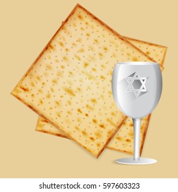 Realistic vector matza with kiddush cup for Jewish Passover.