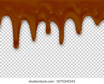 Realistic vector of melted dark sweet chocolate dripping. Vector illustration.