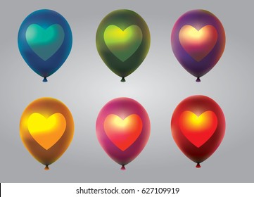 realistic vector metallic glossy balloon illustration with heart icon