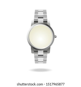 Realistic vector metallic silver expensive watches with blank clock face