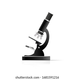 Realistic vector microscope. Black microscope to view the virus and cells isolated on a white background.