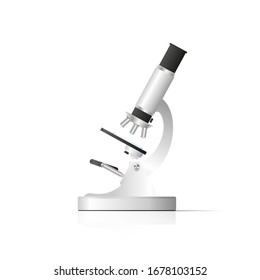 Realistic vector microscope. Microscope for viewing the virus and cells isolated on a white background.