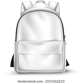 Realistic Vector Minimalistic White Backpack. This is a sleek and modern white backpack that is ideal for everyday use or for carrying travel essentials.