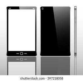 Realistic vector mobile phone on white background.