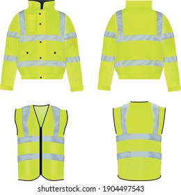 A realistic vector mockup collection of Hi-vis reflective coat and jacket. svg