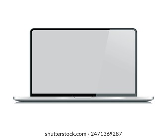 Realistic vector mockup of silver modern laptop on transparent background. 