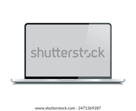 Realistic vector mockup of silver modern laptop on transparent background. 