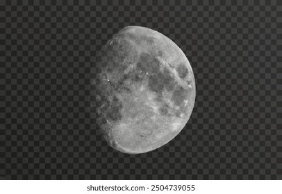 Realistic vector moon on an isolated transparent background. Moon vector png. Dark night with vector real moon.