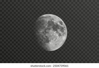 Realistic vector moon on an isolated transparent background. Moon vector png. Dark night with vector real moon.