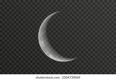 Realistic vector moon on an isolated transparent background. Moon vector png. Dark night with vector real moon.