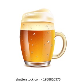 Mugre vectorial realista con cerveza, lager o ale. Icono del vector.