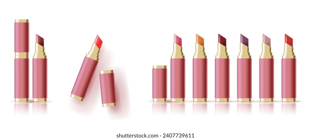 Realistic vector multicolor lipstick set