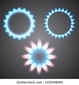 Realistic vector natural gas flame isolated on transparent background.