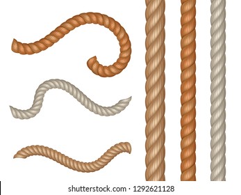 Realistic vector nautical cables and seamless rope