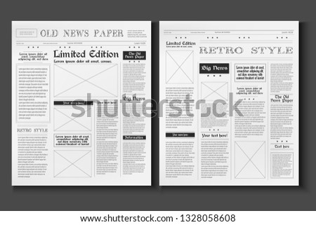 Realistic vector news paper in two 2 pages, template for your news and information page.