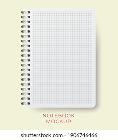 Realistic vector notebook mockup with squared paper sheet. spiral notepad blank mockup.