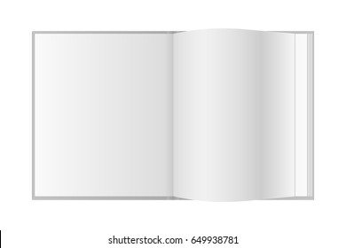 Realistic vector open book with place for text and mockup design isolated on white background