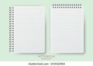 Realistische Vektorgrafik öffnete Notebook-Mockups Set. Vertikales leeres Copybook. Spiral Notizblock leere Modell A4. 