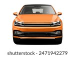 Realistic vector orange car hatchback in front view, isolated in transparent background