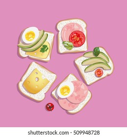 realistic vector ornament of bread and sandwich