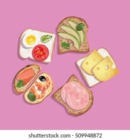 realistic vector ornament of bread and sandwich