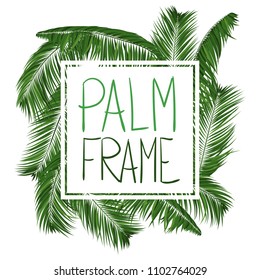 Realistic Vector Palm Leaves. Tropical Foliage. Floral Elements Set. Illustration of Jungle Plants. Palm Leaves Frame for Pattern, Wallpaper, Print, Fabric, Textile or Your Creative Design.