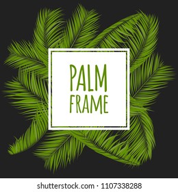Realistic Vector Palm Leaves. Tropical Foliage. Floral Elements Set. Illustration of Jungle Plants. Palm Leaves Frame for Pattern, Wallpaper, Print, Fabric, Textile or Your Creative Design.