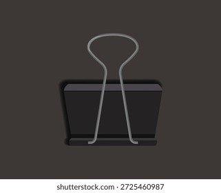 Clipe de papel vetorial realista. Clipe de papel preto. Material de escritório de aço em um isolado