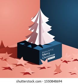 Un papel vectorial realista corta la decoración abstracta del concepto de árbol de navidad.