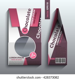 Realistic vector paper packaging chocolates, packaging design, purple packing