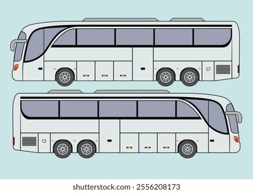 Realistic Vector Passenger Bus for mockup, brand identity design and advertising presentation. White City Bus template isolated on grey background. Side view Long Passenger bus