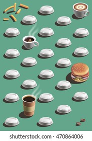 realistic vector pattern of burger and coffee