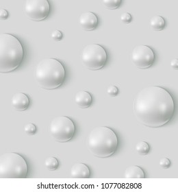 Realistic Vector Pearl Pattern. Pearlescent 3D Spheres In White Background.