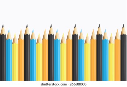 Realistic vector pencils in a row. Pencil background. Web header.