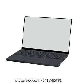 Realistic vector perspective view of laptop. Laptop Mockups With Blank Screens Isolated On White Background, Perspective Side View. Vector Illustration.