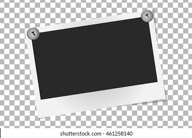 Realistic vector photo frame on metal rivets. Template photo design, Vector illustration