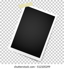 Realistic vector photo frame with straight edges on sticky tape. Template photo design.