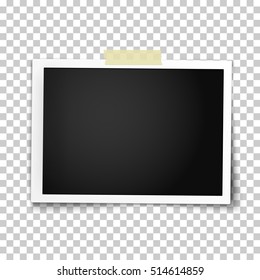Realistic Vector Photo Frame With Straight Edges On Sticky Tape. Template Photo Design.