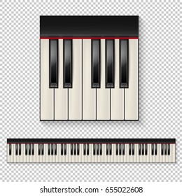 Realistic vector piano keys closeup isolated and keyboard icon set isolated on transparent background. Design template.