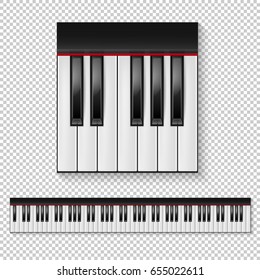 Realistic vector piano keys closeup isolated and keyboard icon set isolated on transparent background. Design template.