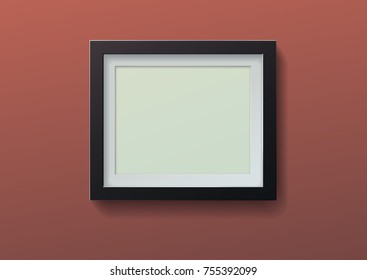 Realistic vector picture empty frame on brown background casting off a shadow