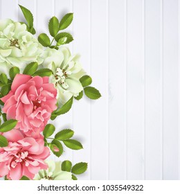 Realistic vector pink rose. 3d roses