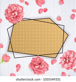 Realistic vector pink rose. 3d roses