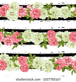 Realistic vector pink rose. 3d seamless roses