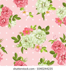 Realistic vector pink rose. 3d seamless roses