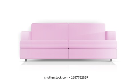Realistic vector pink sofa. Pink sofa isolated on a white background. Interior design element.
