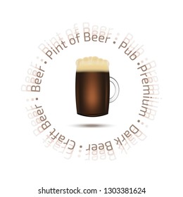 Realistic vector pint of beer on the white background and sample text