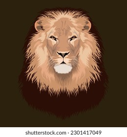 Realistic vector portrait lion's head dark background 